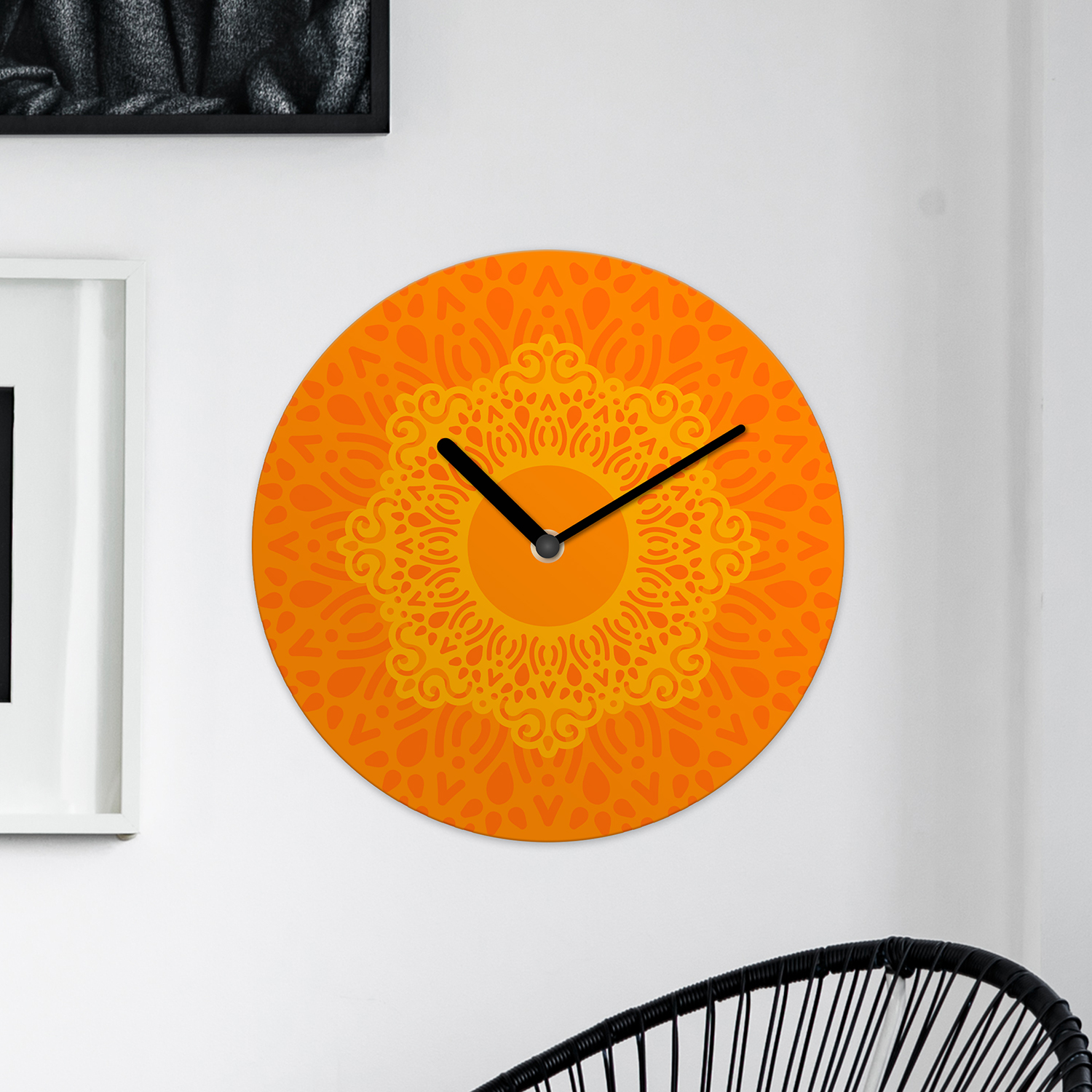 Ethnic Orange Minimalist Mandala Wall Clock – Walplus