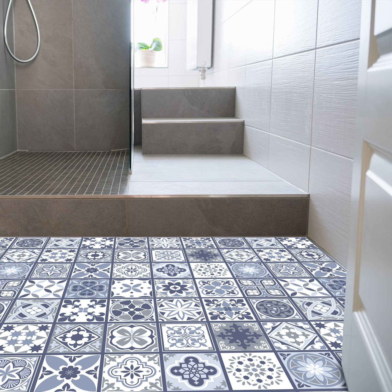 Lisbon Tiles Floor Sticker Blue Walplus