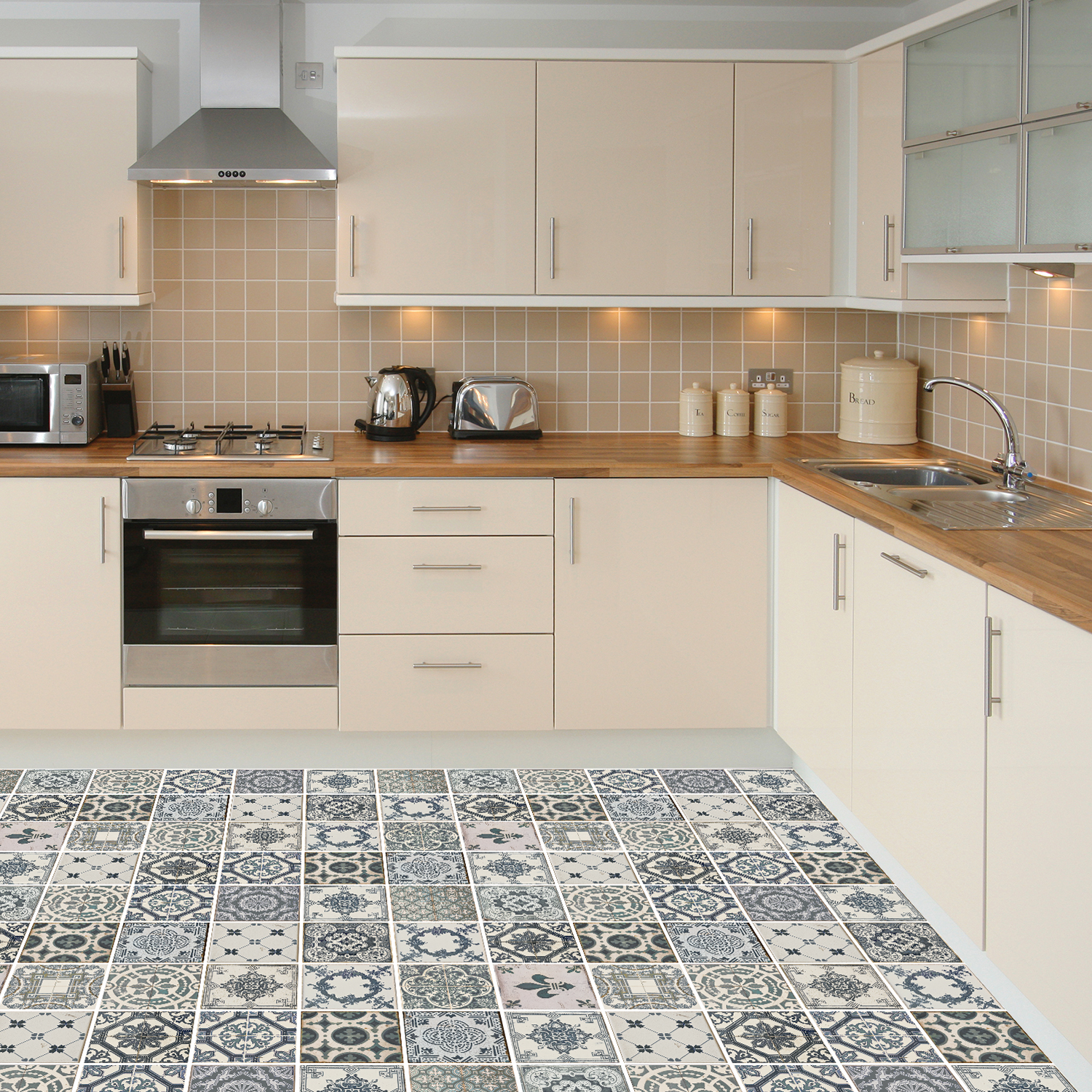 Vintage Azulejo Tiles Floor Sticker Blue Walplus