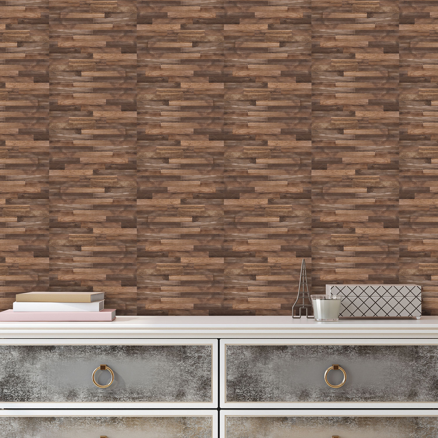 Rustic Brown Wood Planks Wall Mural Seamless Stickers Set – Walplus