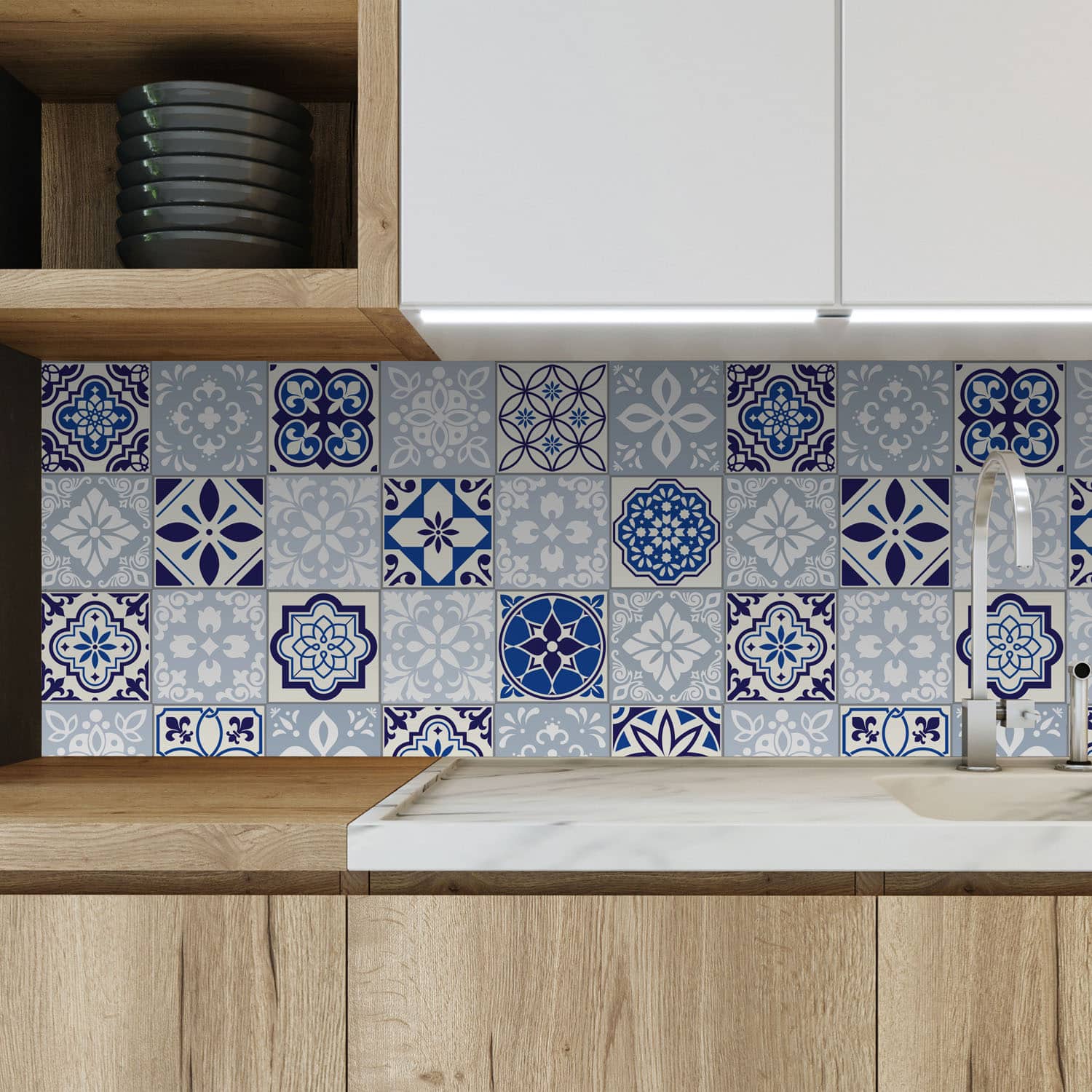 Blue Grace Mediterrranean Tiles – Walplus