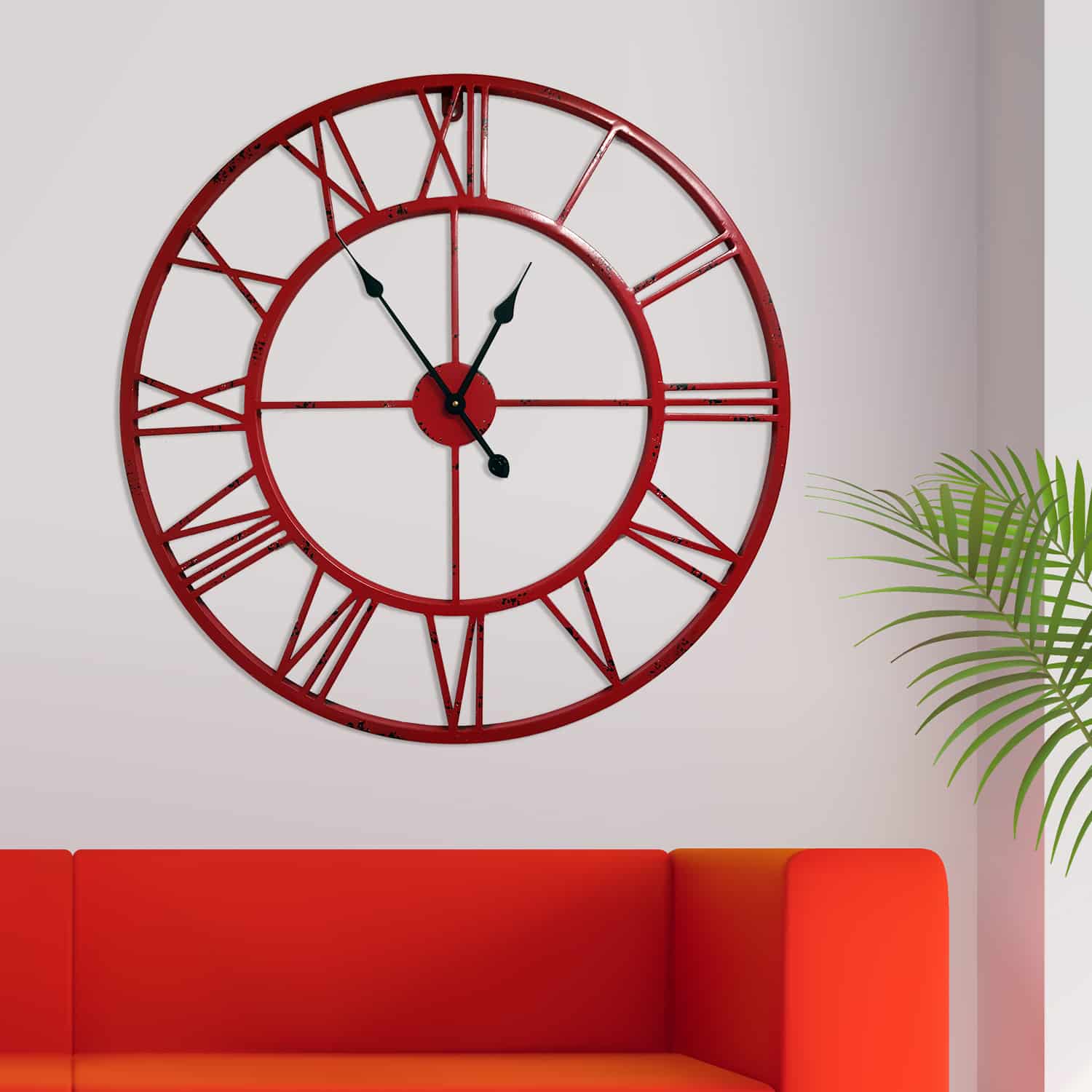 Retro Red Vintage Metal Large Iron Wall Clock 76cm – Walplus